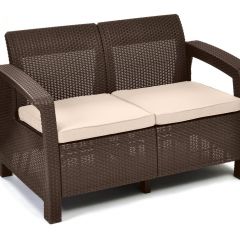 Диван пластиковый Корфу (Corfu love seat) коричневый - серо-бежевый* в Приобье - priobie.mebel24.online | фото