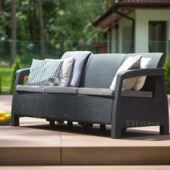 Диван пластиковый Корфу Макс (Corfu love seat max) графит в Приобье - priobie.mebel24.online | фото 3