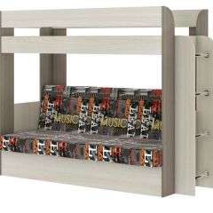 Кровать 2-х ярусная с диваном Карамель 75 (Музыка) Ясень шимо светлый/темный в Приобье - priobie.mebel24.online | фото