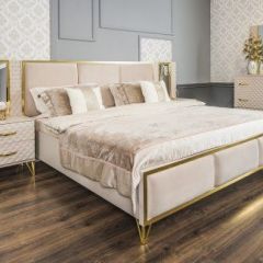 Кровать Lara 1800 с мягким изголовьем + основание (бежевый глянец) в Приобье - priobie.mebel24.online | фото 3