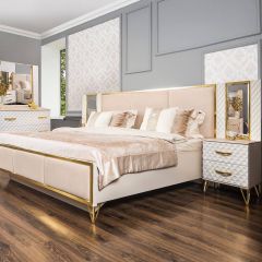 Кровать Lara 1800 с мягким изголовьем + основание (белый глянец) в Приобье - priobie.mebel24.online | фото 2