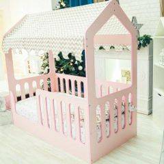 Кровать-домик без ящика 800*1600 (Розовый) в Приобье - priobie.mebel24.online | фото
