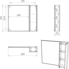 Шкаф-зеркало Uno 80 Дуб серый левый/правый Домино (DU1504HZ) в Приобье - priobie.mebel24.online | фото 7