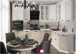Модульная кухня Альфа холст белый/холст брюле в Приобье - priobie.mebel24.online | фото 1