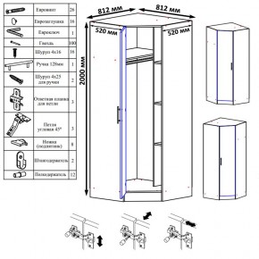 Стандарт Шкаф угловой, цвет белый, ШхГхВ 81,2х81,2х200 см., универсальная дверь, боковина для соединения со шкафами глубиной 52 см. в Приобье - priobie.mebel24.online | фото 4