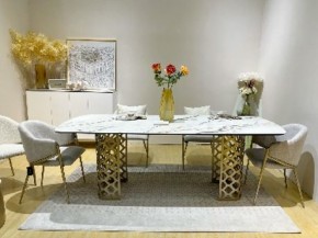 Стол CHIAVARI 220 KL-188 Контрастный мрамор матовый, итальянская керамика / Шампань, ®DISAUR в Приобье - priobie.mebel24.online | фото 2