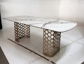 Стол CHIAVARI 220 KL-188 Контрастный мрамор матовый, итальянская керамика / Шампань, ®DISAUR в Приобье - priobie.mebel24.online | фото 6