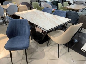 Стол Ниагара 140 БЕЖЕВЫЙ МРАМОР, стекло / ЧЕРНЫЙ М-City в Приобье - priobie.mebel24.online | фото 2