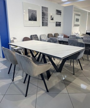 Стол RIETI 200 KL-99 Белый мрамор матовый, итальянская керамика / черный каркас, ®DISAUR в Приобье - priobie.mebel24.online | фото 3