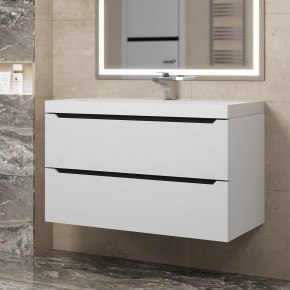 Тумба под раковину Uperwood Tanos 90 см, подвесная, белая/графит в Приобье - priobie.mebel24.online | фото