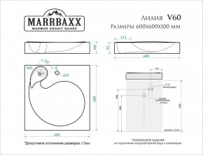 Умывальник над стиральной машиной (600*600х100) Лилия V60 (белый) с кронштейном без сифона (V60) в Приобье - priobie.mebel24.online | фото 2